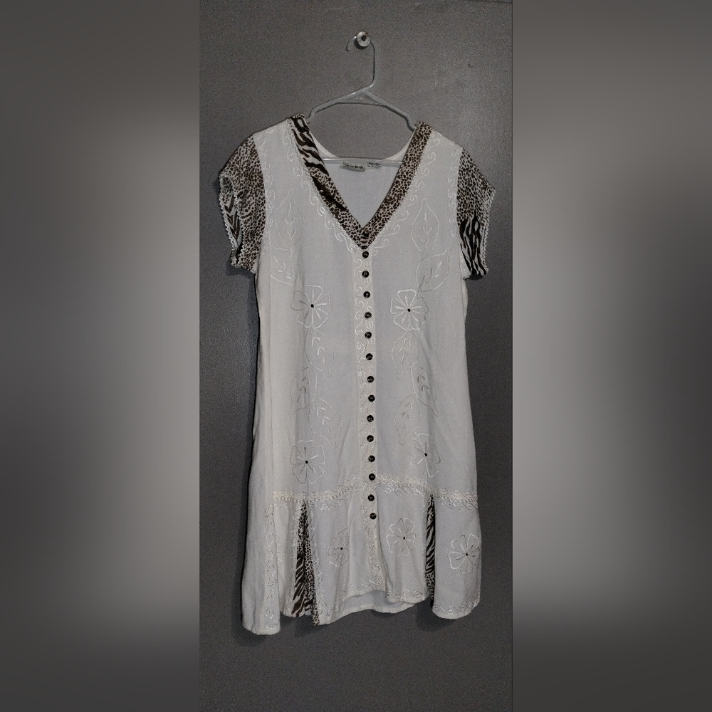 Raya Sun Cream and Brown Embroidered Dress (S)